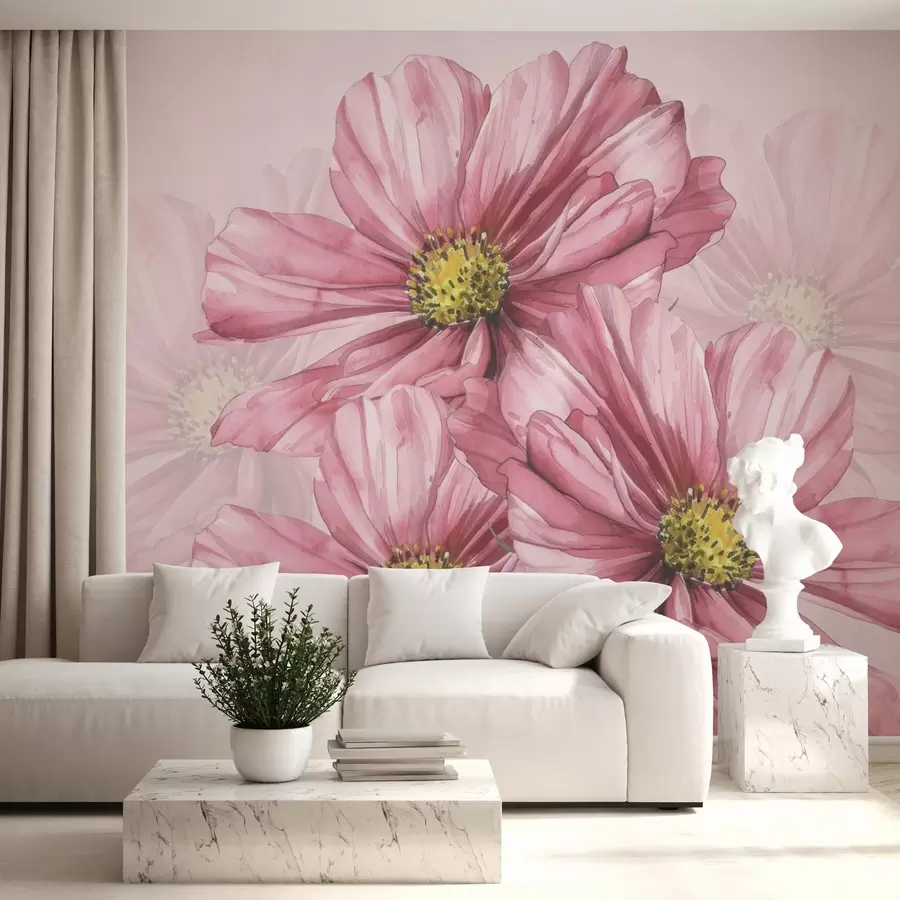 murales de pared Grandes flores rosas w03481