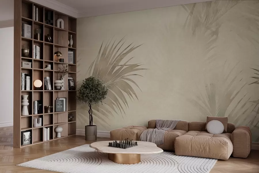 murales de pared Hojas tropicales en la niebla en estilo grunge w03534