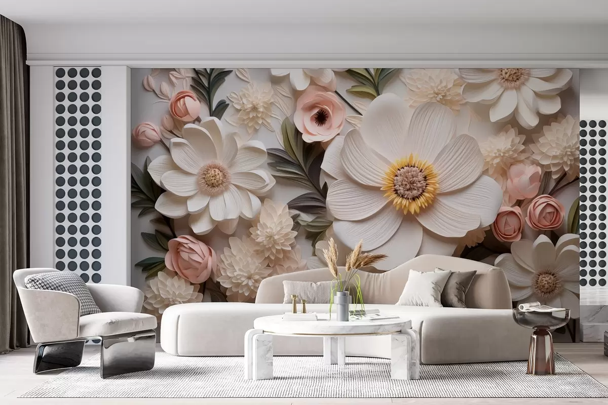 murales de pared composición floral en 3D w08936