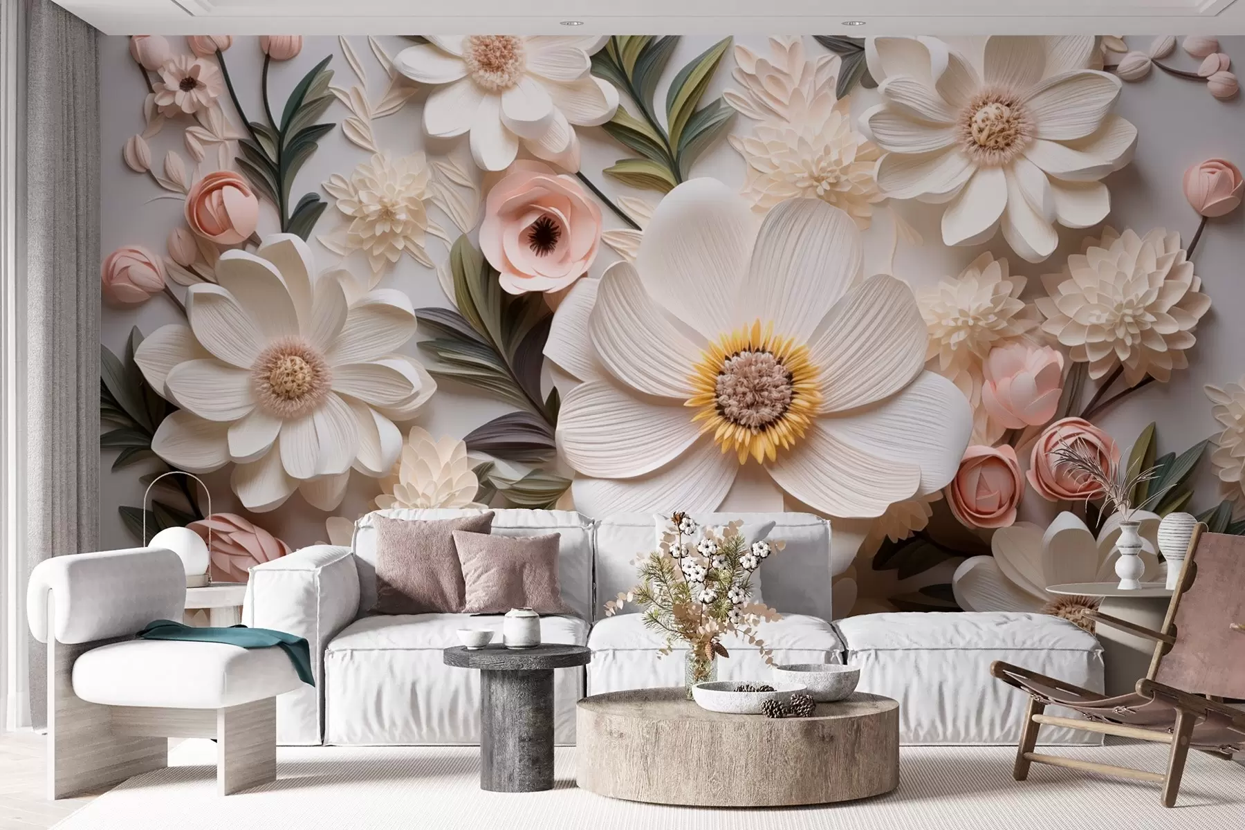 murales de pared composición floral en 3D w08936