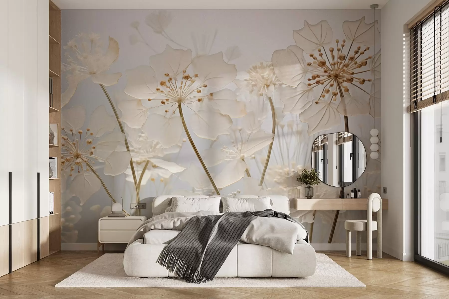murales de pared Delicadas flores silvestres sobre fondo azul w08932