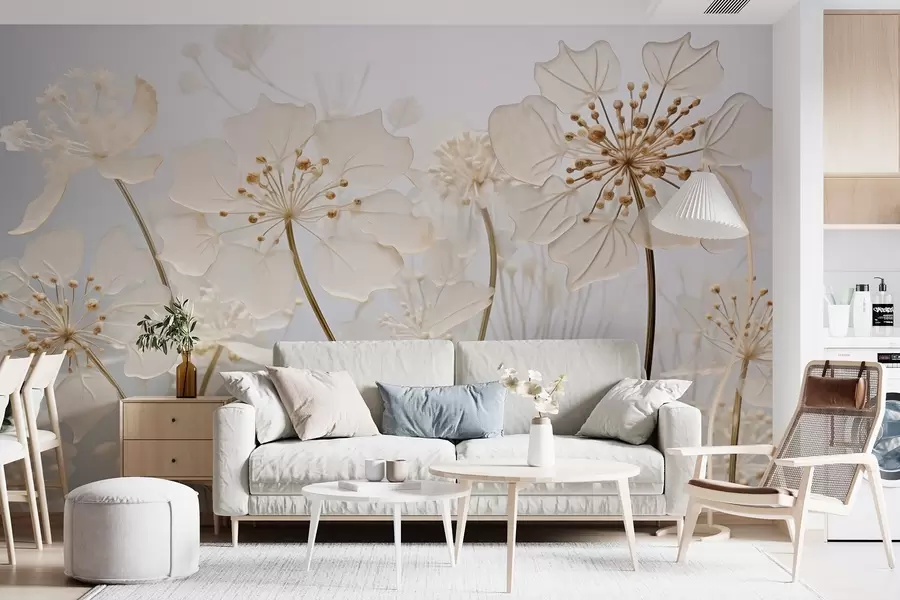 murales de pared Delicadas flores silvestres sobre fondo azul w08932