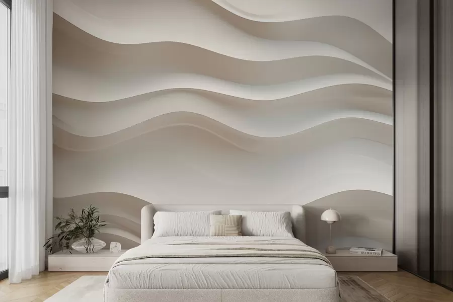 murales de pared ondas blancas y grises en 3D w08939