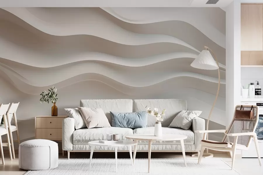 murales de pared ondas blancas y grises en 3D w08939