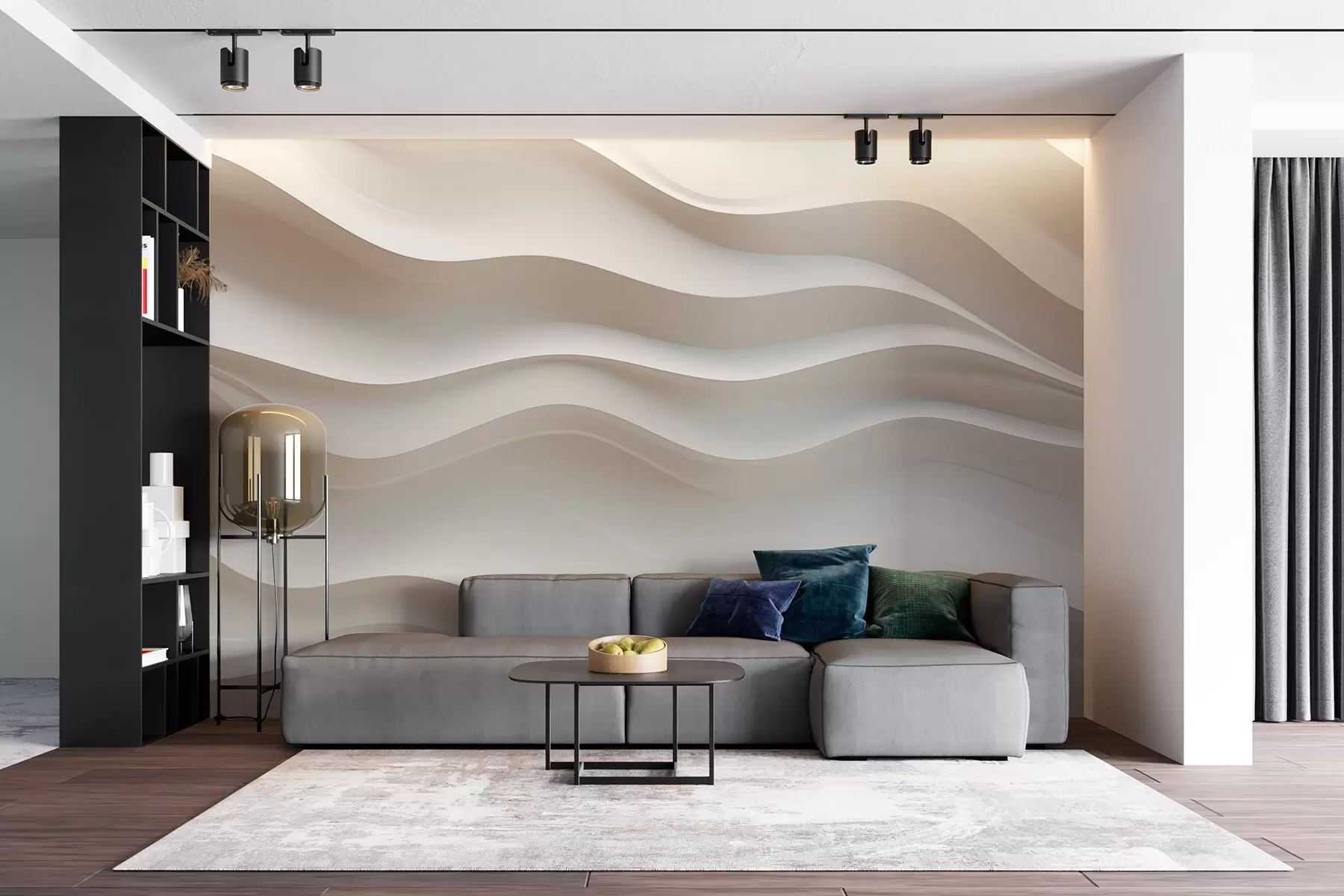murales de pared ondas blancas y grises en 3D w08939