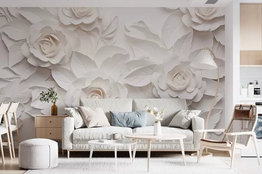 murales de pared Rosas blancas voluminosas w08942