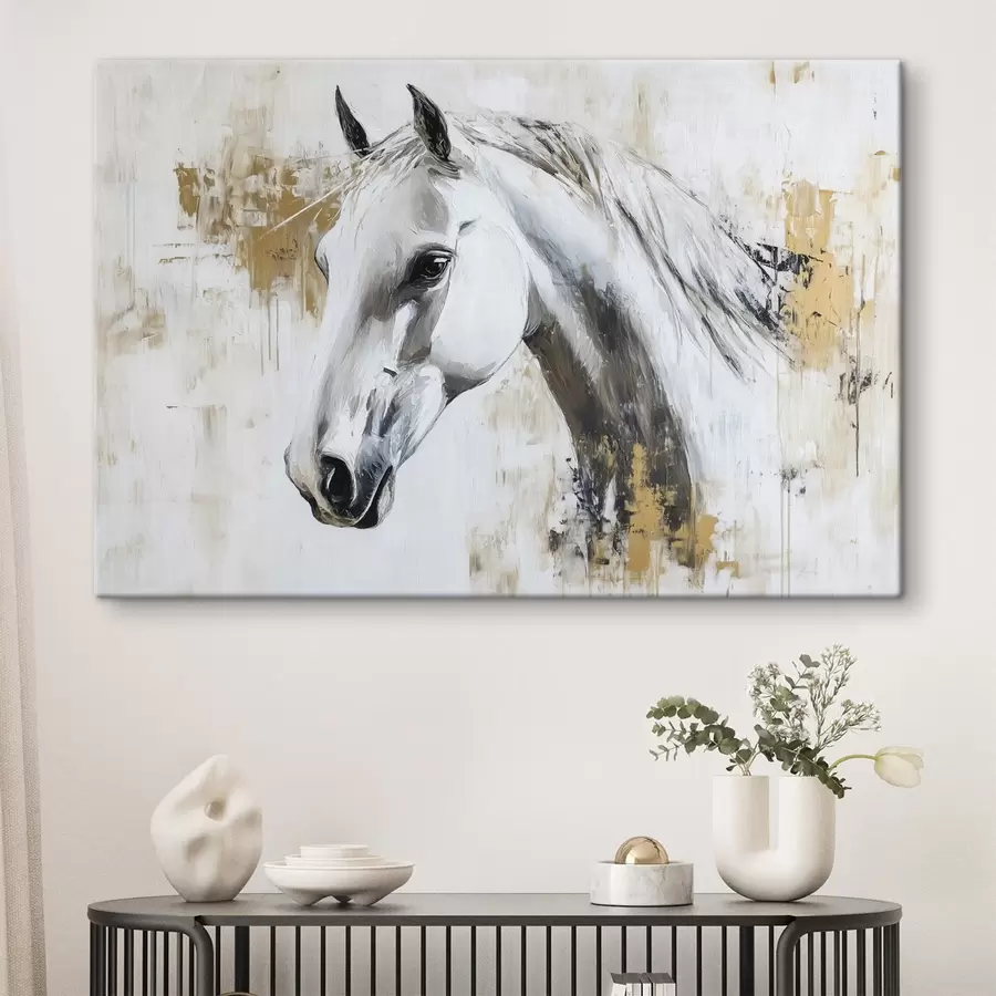 murales de pared Caballo blanco, dibujo al óleo, animales, pinceladas vivas s43497