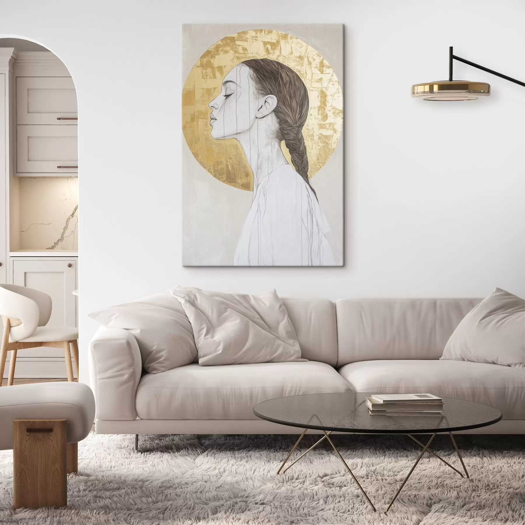 murales de pared Retrato de mujer, minimalismo, estilo acrílico, colores beige s43504