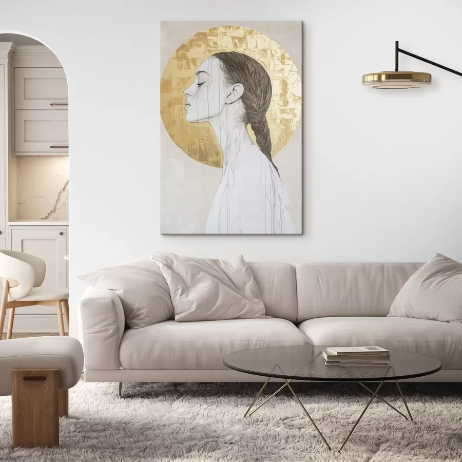 murales de pared Retrato de mujer, minimalismo, estilo acrílico, colores beige s43504