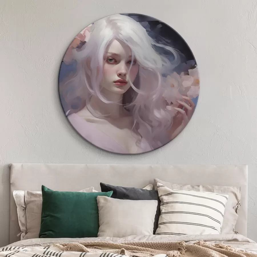 murales de pared Niña con peonías, dibujo estilo acrílico, fondo oscuro r43496