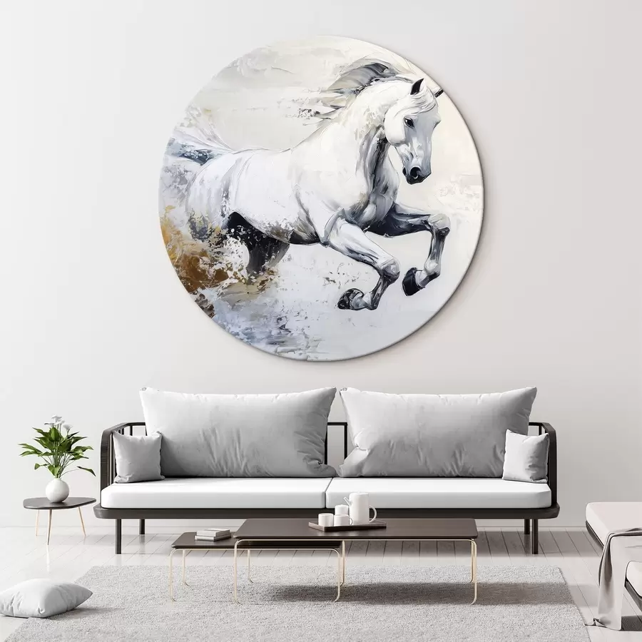 murales de pared Caballo blanco corriendo, dibujo al óleo, animales r43498