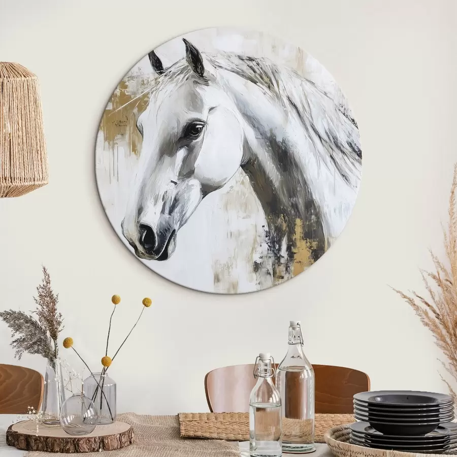 murales de pared Caballo blanco, dibujo al óleo, animales, pinceladas vivas r43497