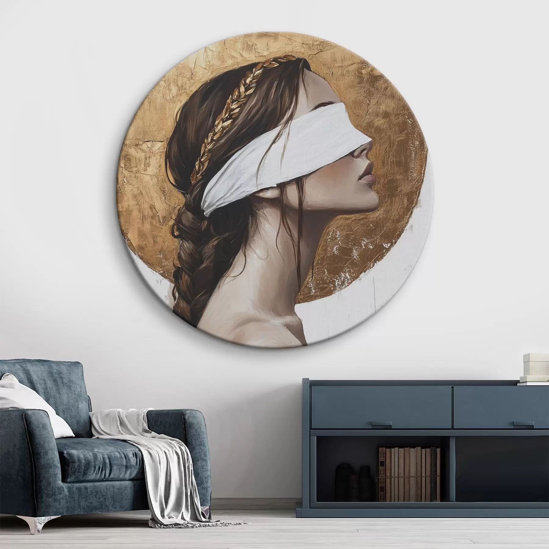 murales de pared Mujer con venda en los ojos, Grecia, dibujo estilo acrílico r43502