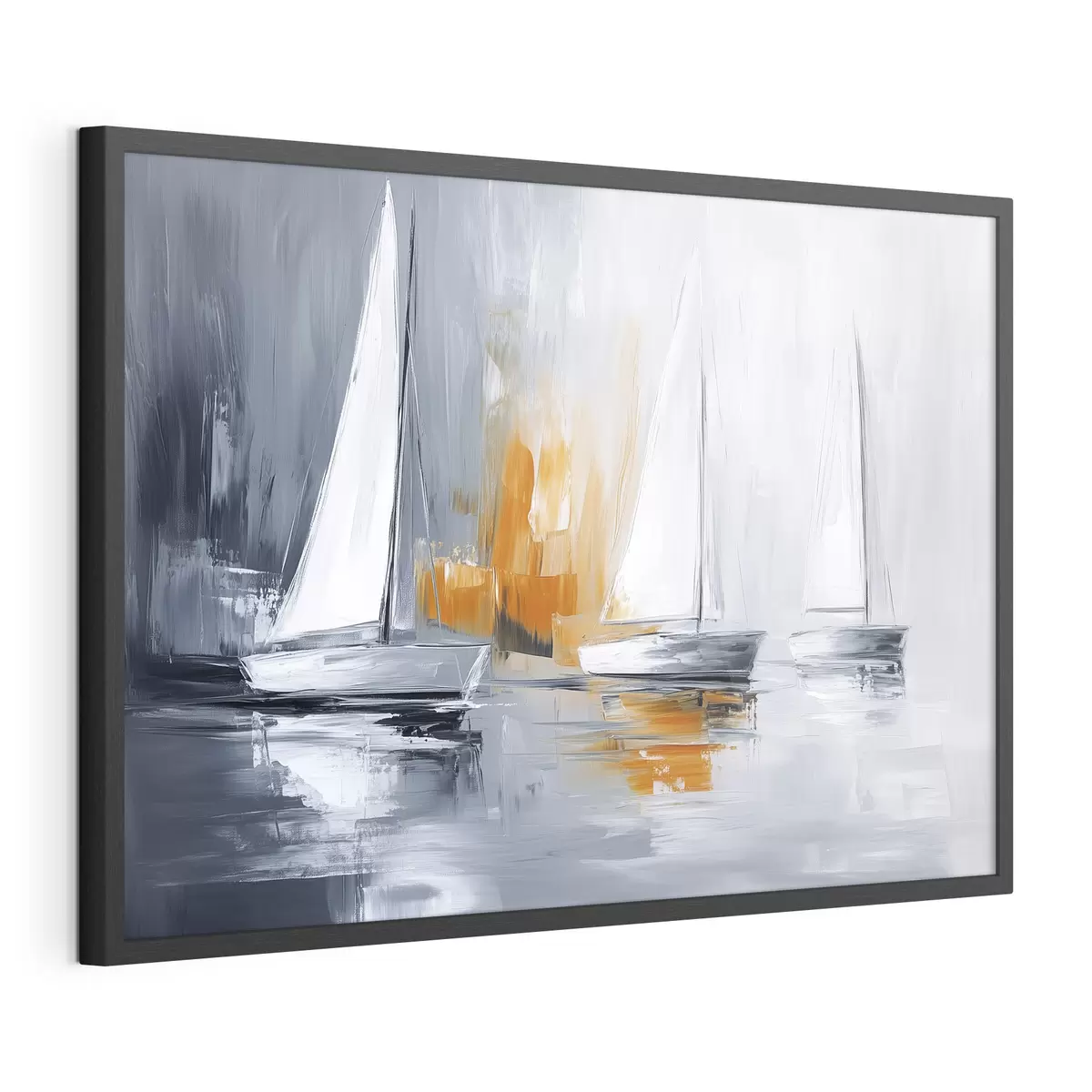 Poster Veleros, abstracción, dibujo estilo acrílico, gris y naranja f43499