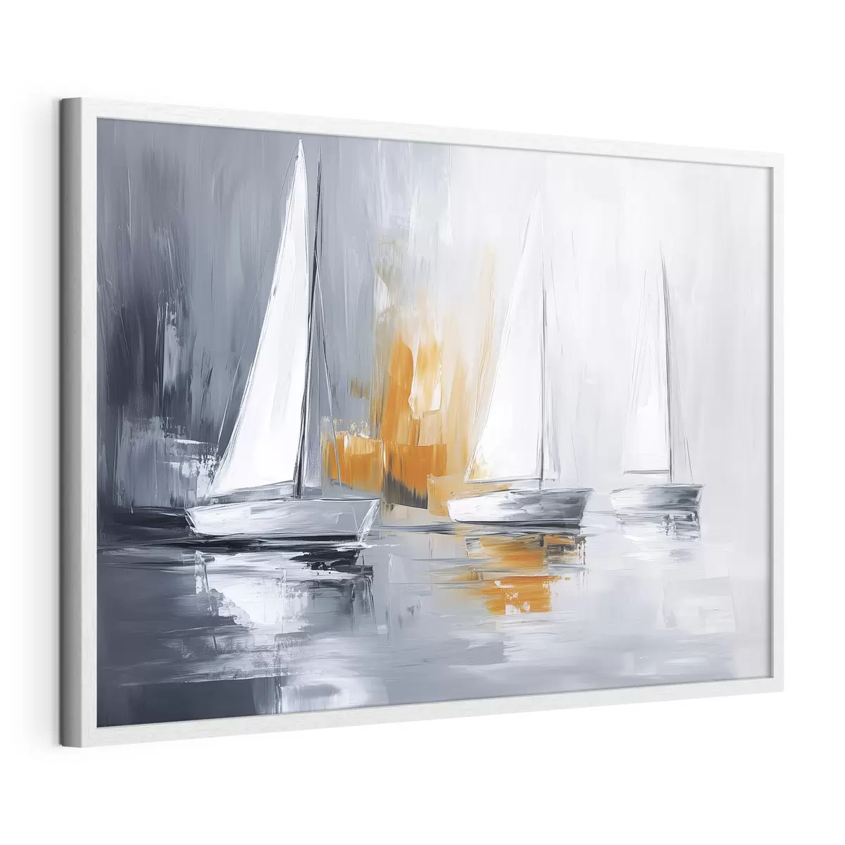 Poster Veleros, abstracción, dibujo estilo acrílico, gris y naranja f43499
