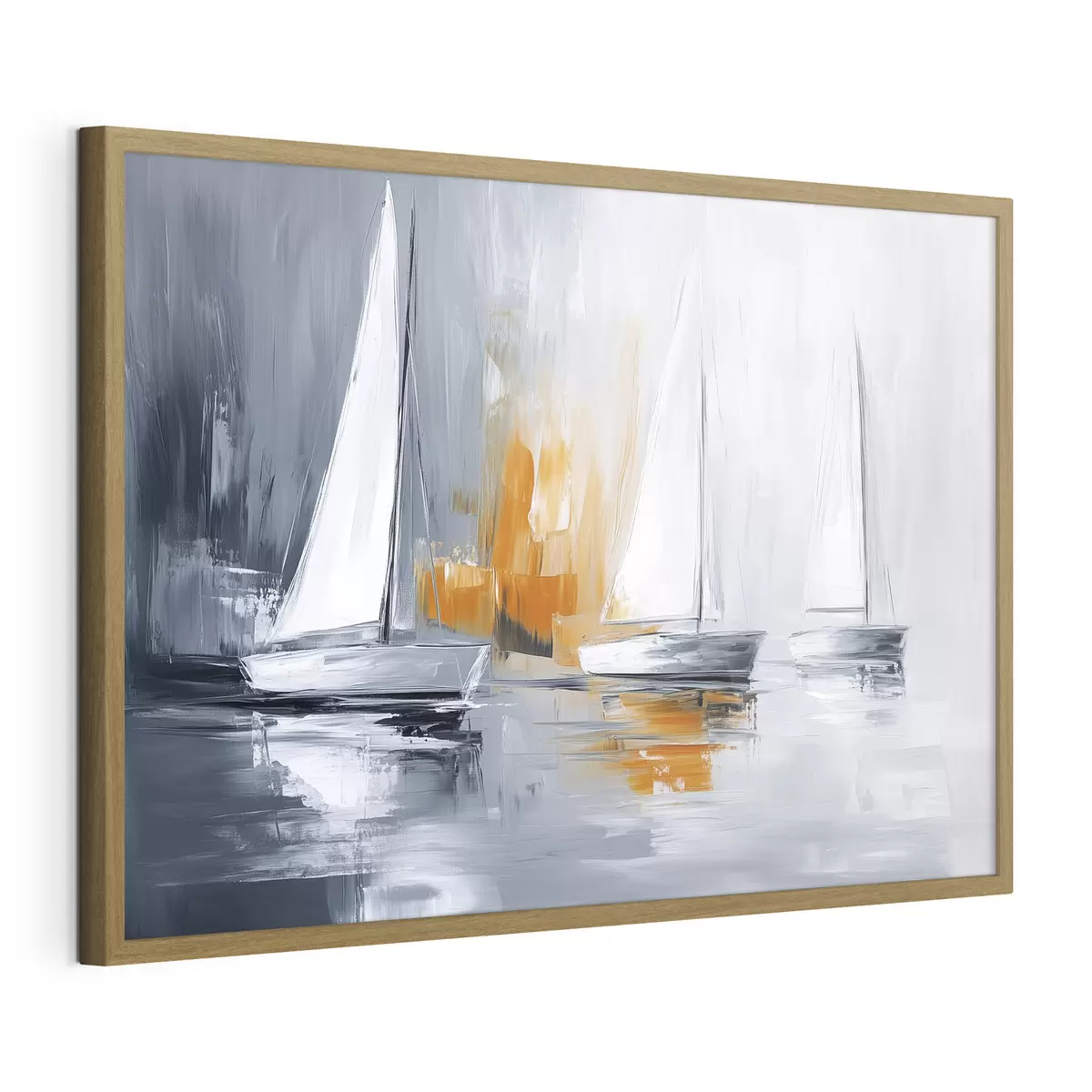 Poster Veleros, abstracción, dibujo estilo acrílico, gris y naranja f43499