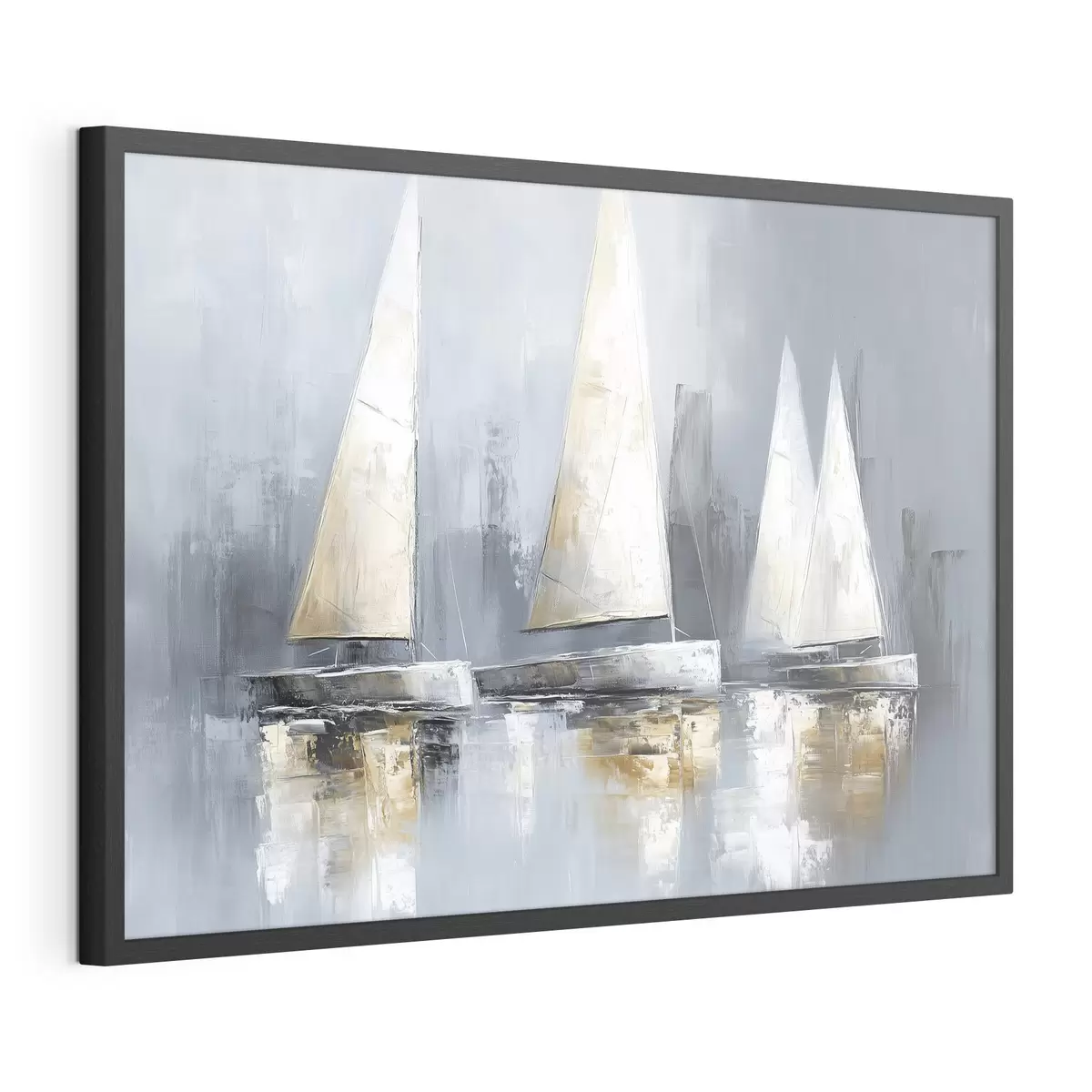 Poster Veleros con reflejos en el agua, dibujo al óleo, colores grises f43506