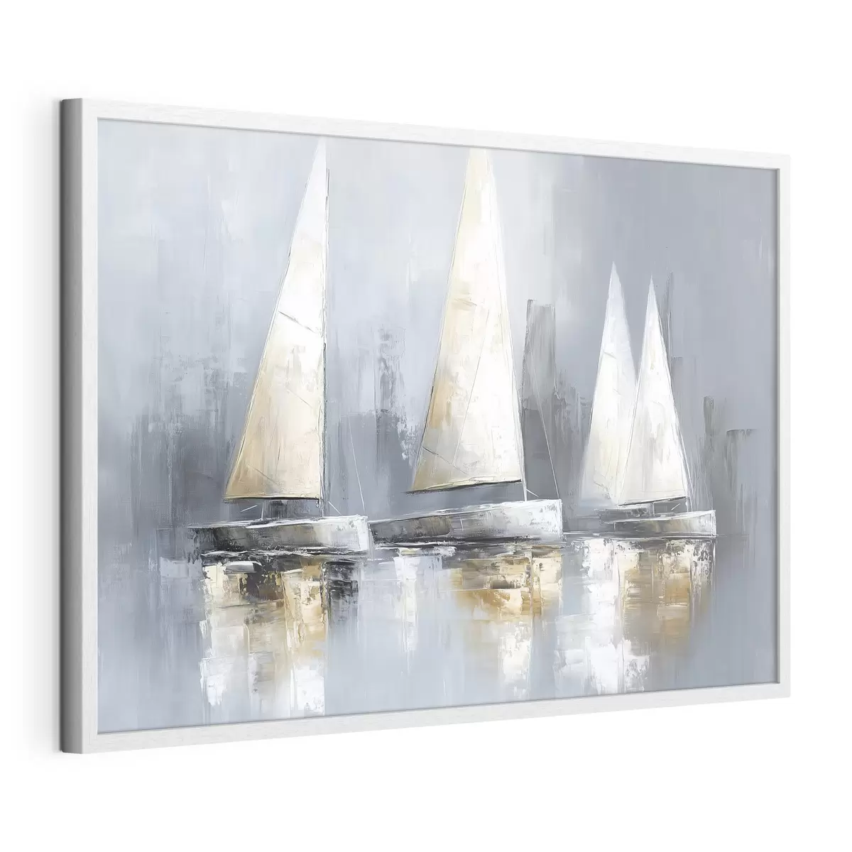 Poster Veleros con reflejos en el agua, dibujo al óleo, colores grises f43506