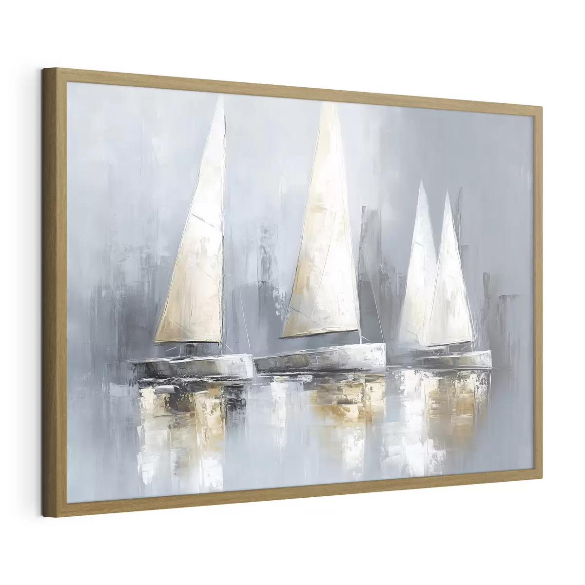 Poster Veleros con reflejos en el agua, dibujo al óleo, colores grises f43506