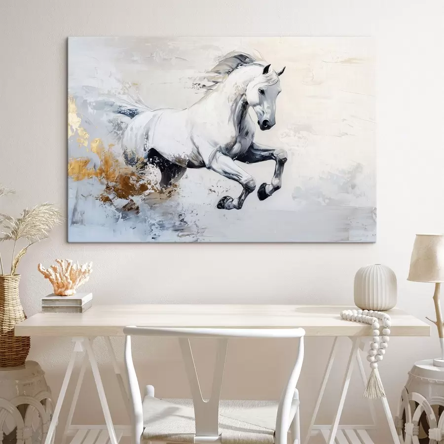 murales de pared Caballo blanco corriendo, dibujo al óleo, animales s43498