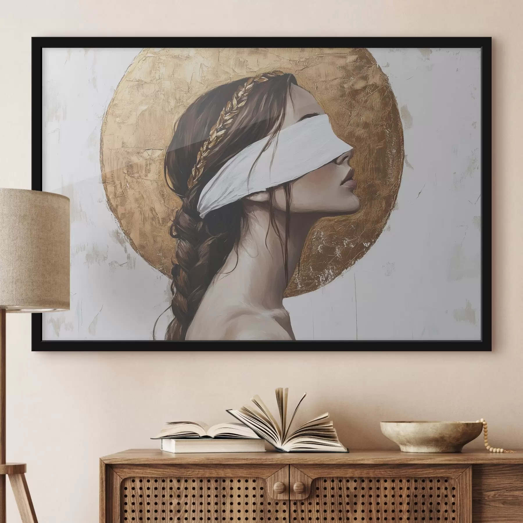 murales de pared Mujer con venda en los ojos, Grecia, dibujo estilo acrílico f43502