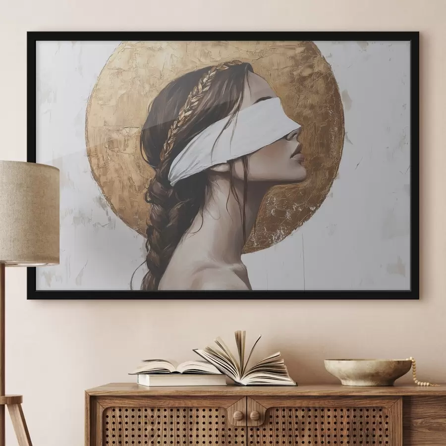 murales de pared Mujer con venda en los ojos, Grecia, dibujo estilo acrílico f43502