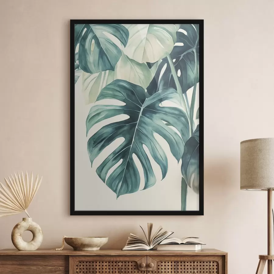 murales de pared Hojas de palmera Monstera, estilo acuarela, floral, tropical f43507