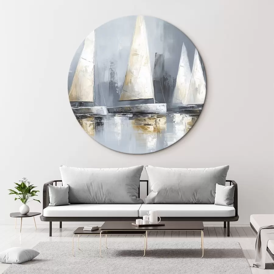 murales de pared Veleros con reflejos en el agua, dibujo al óleo, colores grises r43506