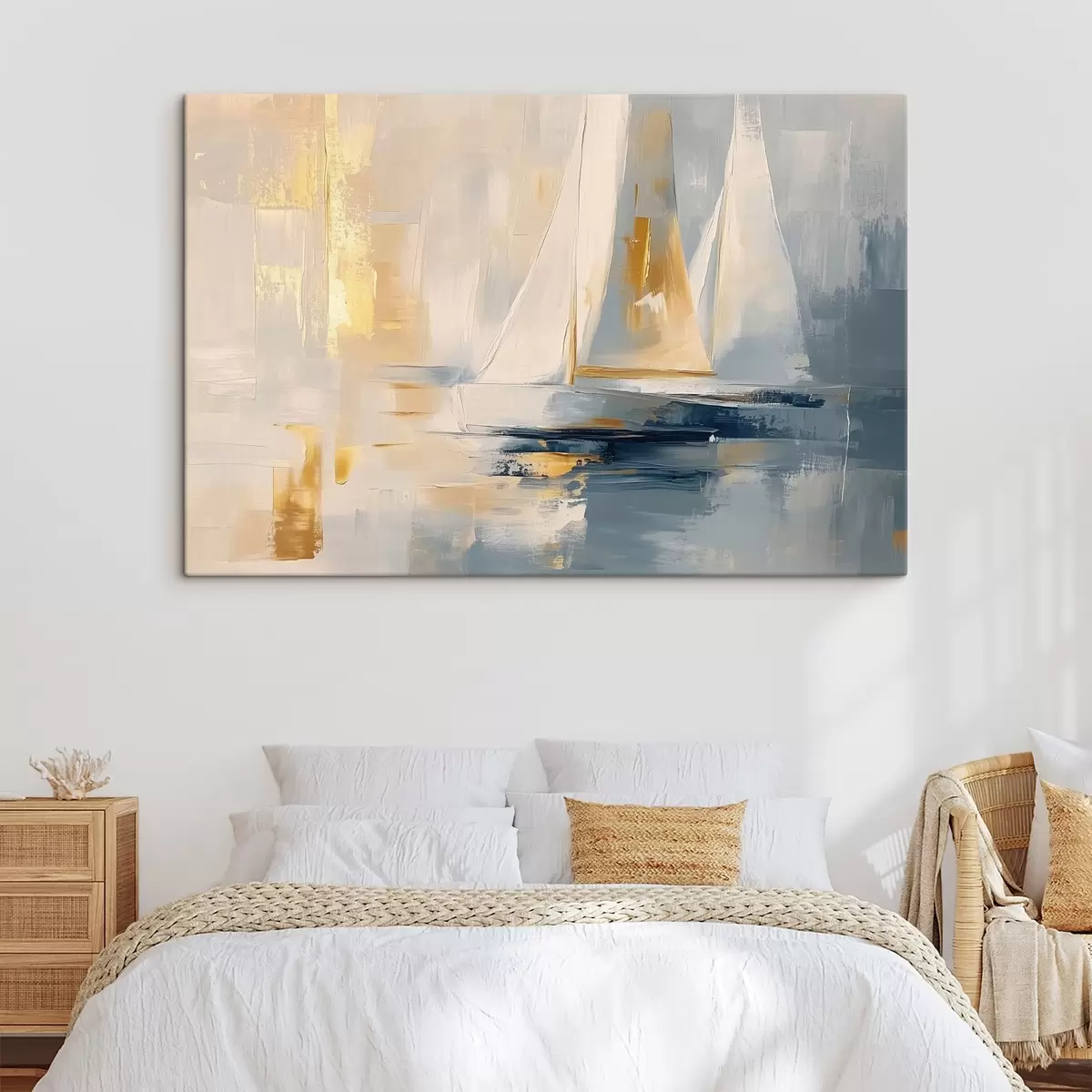 murales de pared Abstracción con los veleros en el mar, estilo acrílico, puesta de sol s43500