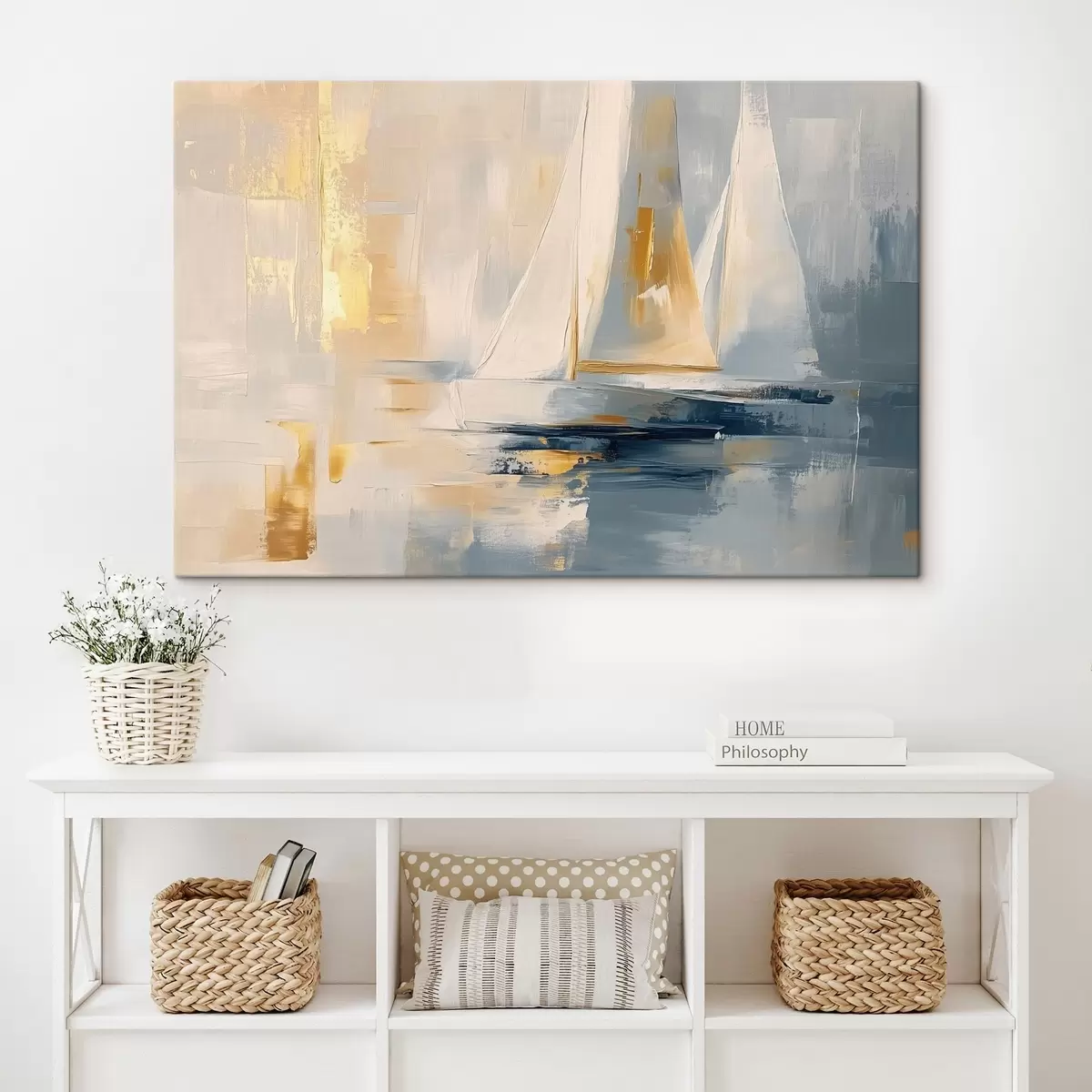 murales de pared Abstracción con los veleros en el mar, estilo acrílico, puesta de sol s43500