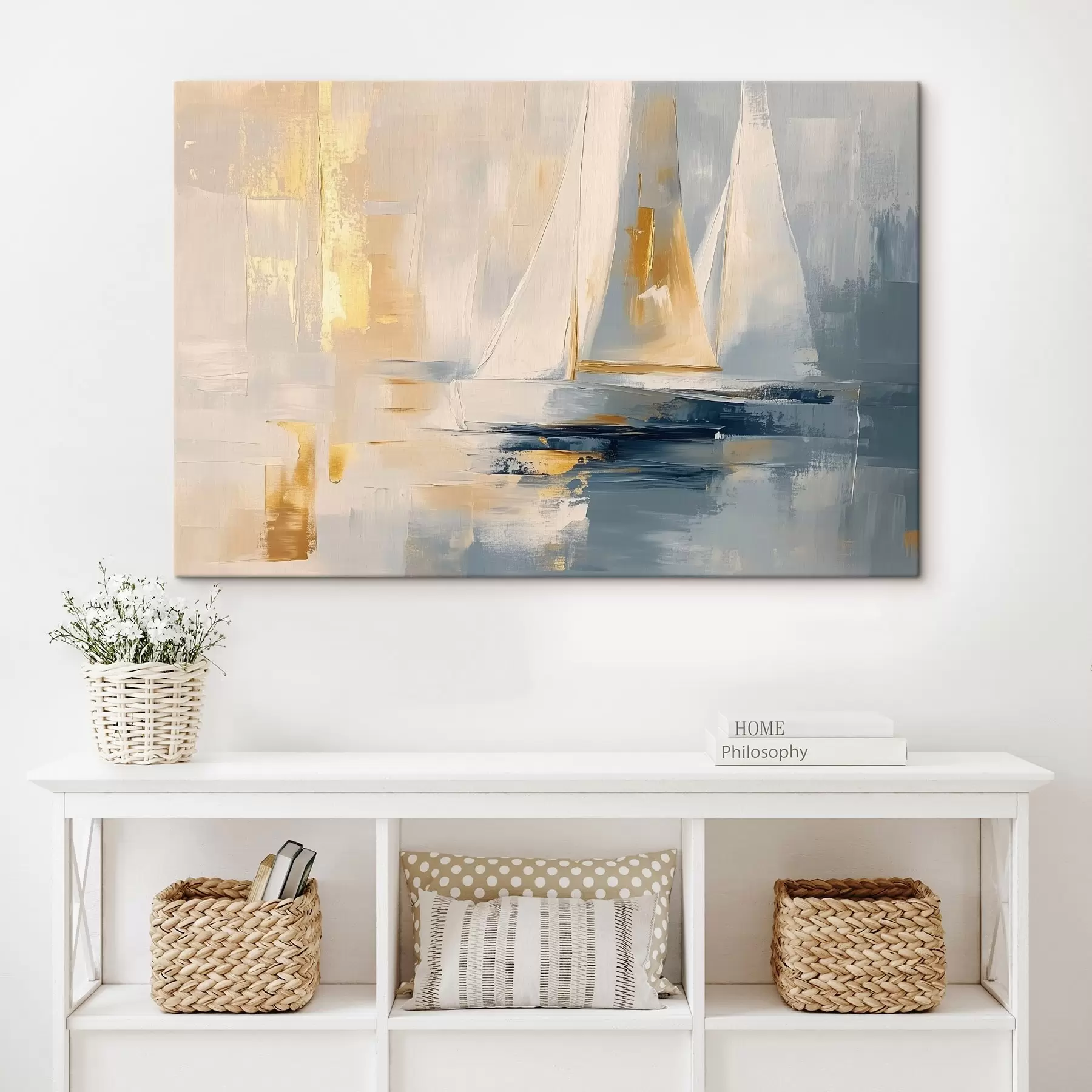 murales de pared Abstracción con los veleros en el mar, estilo acrílico, puesta de sol s43500