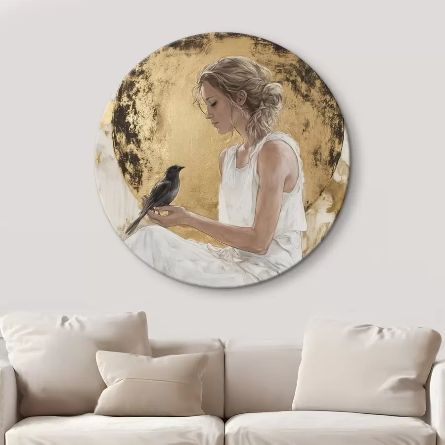 murales de pared Hermosa mujer con pájaro, Grecia, dibujo estilo acrílico r43503