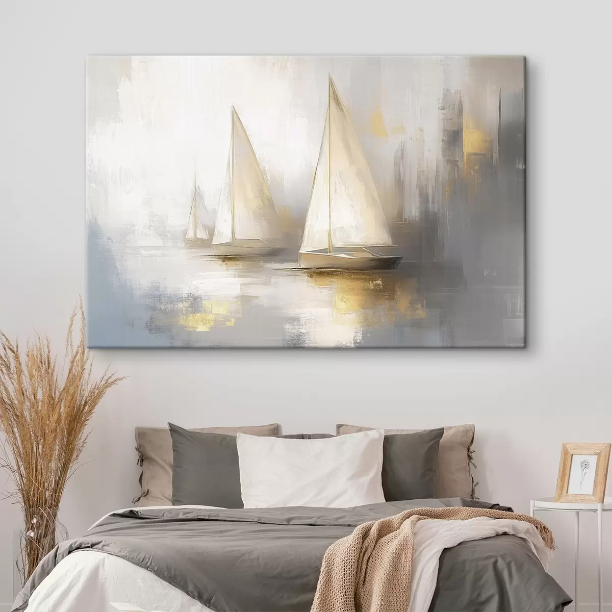 murales de pared Barcos en el mar, abstracción, estilo óleo, colores beige s43505