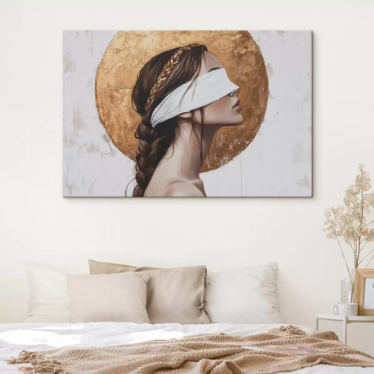 murales de pared Mujer con venda en los ojos, Grecia, dibujo estilo acrílico s43502