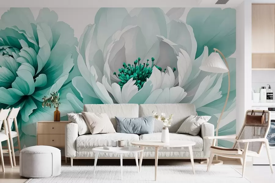 murales de pared Exuberantes peonías acuarela w03558v3