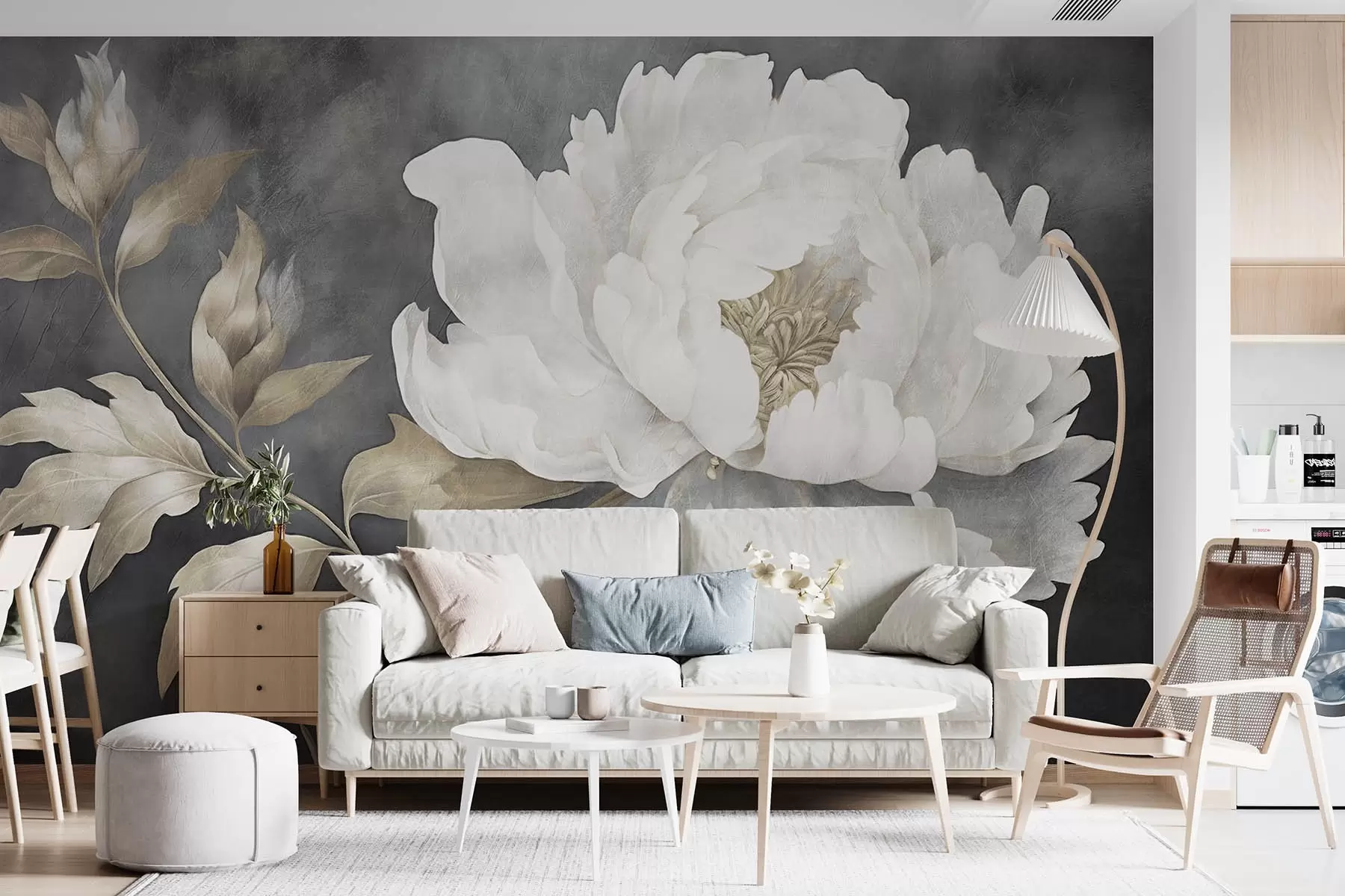 murales de pared Gran flor clara sobre fondo oscuro envejecido w08949
