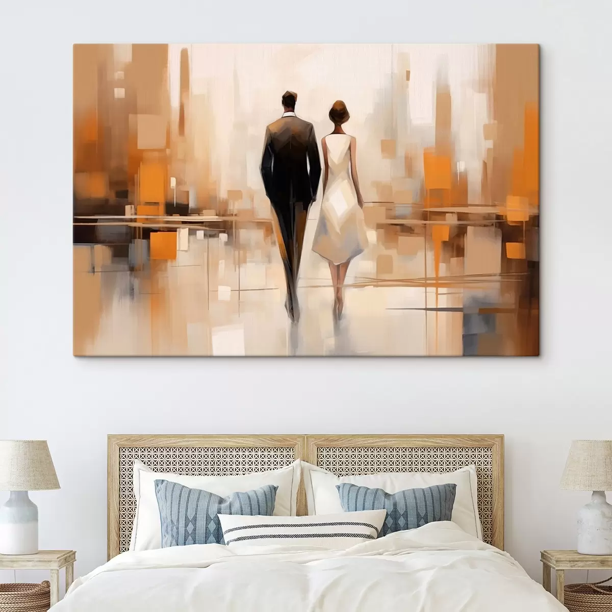 murales de pared Abstracción con siluetas de ciudades y dos figuras s43516