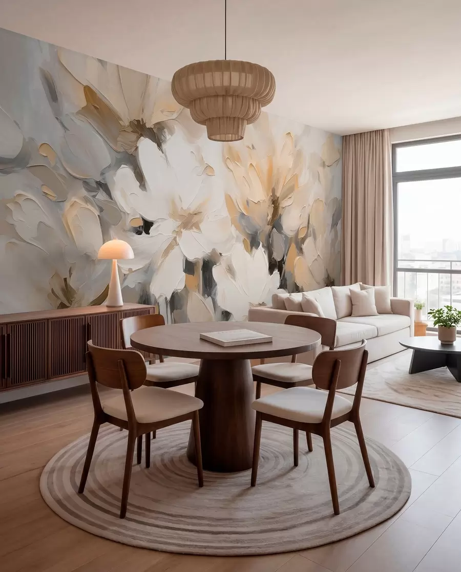 murales de pared Flores pintadas en crema w03575v1
