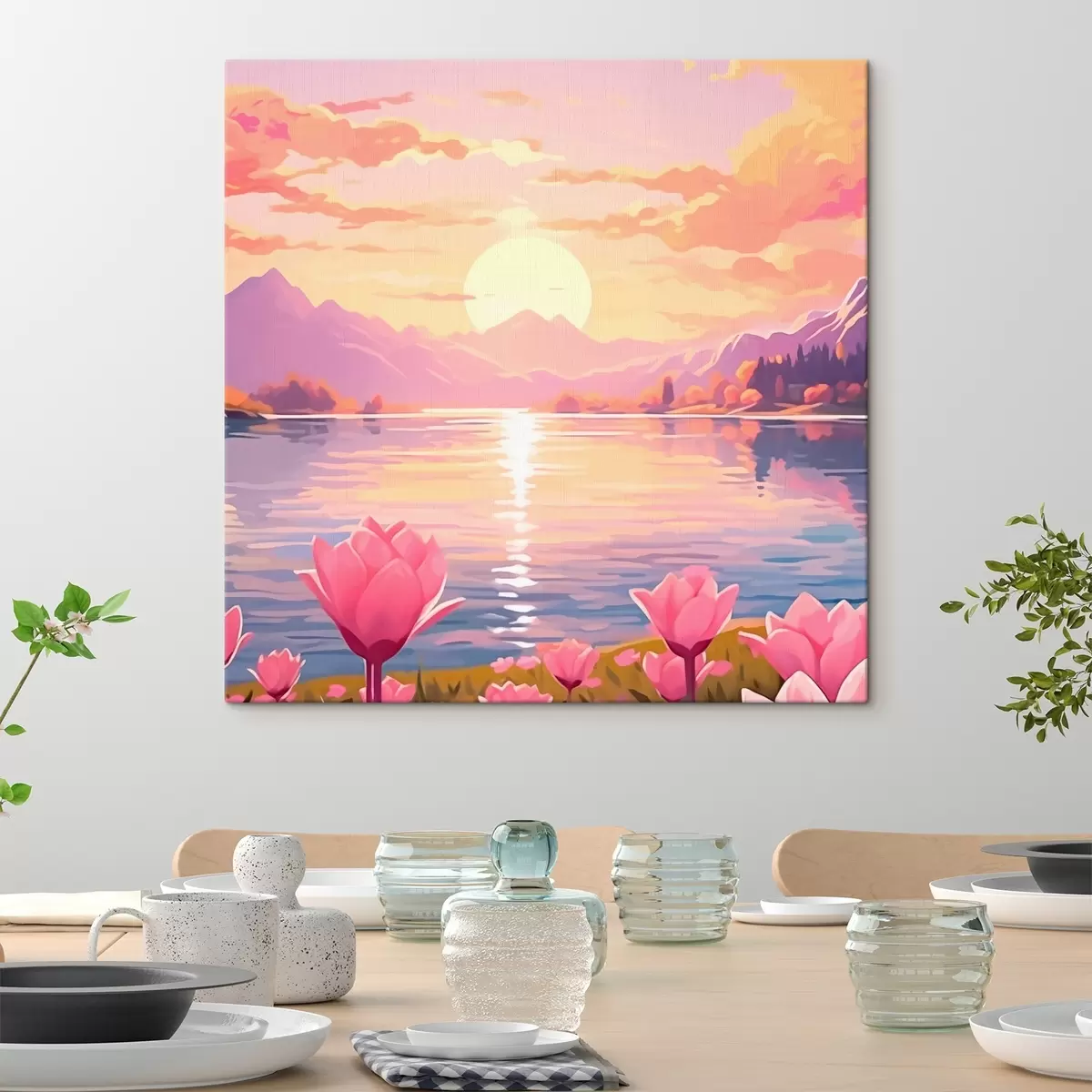 murales de pared Paisaje con estanque sobre fondo de montañas s43523