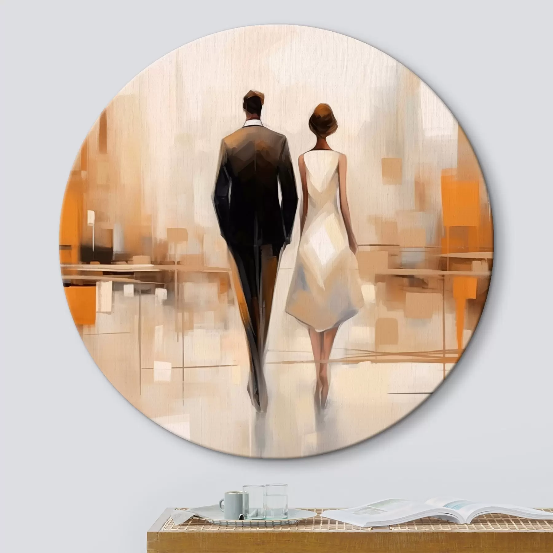 murales de pared Abstracción con siluetas de ciudades y dos figuras r43516