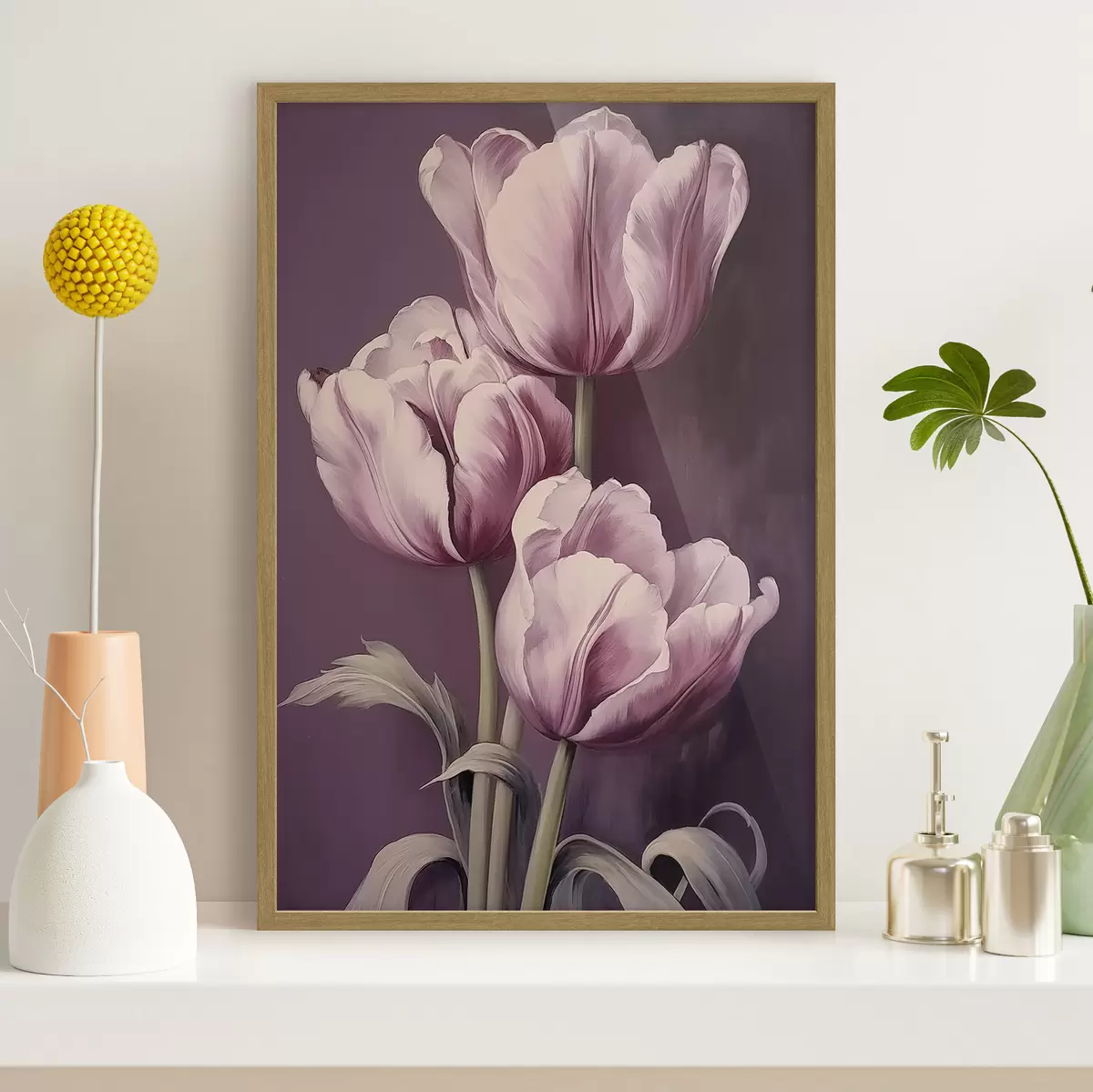 Poster Elegantes tulipanes sobre fondo morado f43513