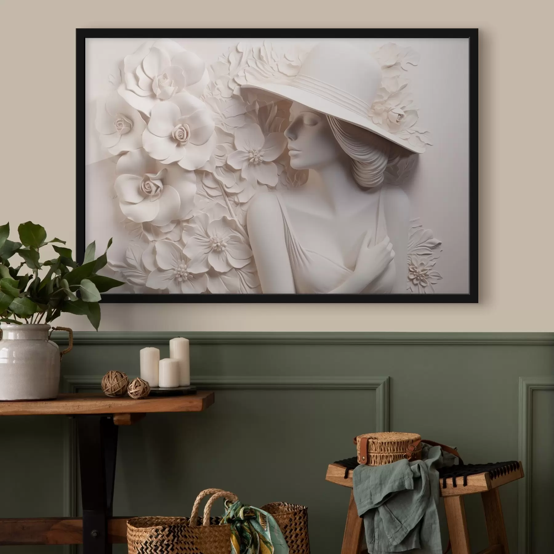 murales de pared Bajorrelieve imitado de una mujer con sombrero f43547