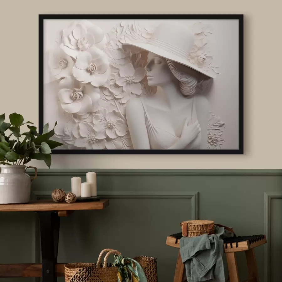 murales de pared Bajorrelieve imitado de una mujer con sombrero f43547