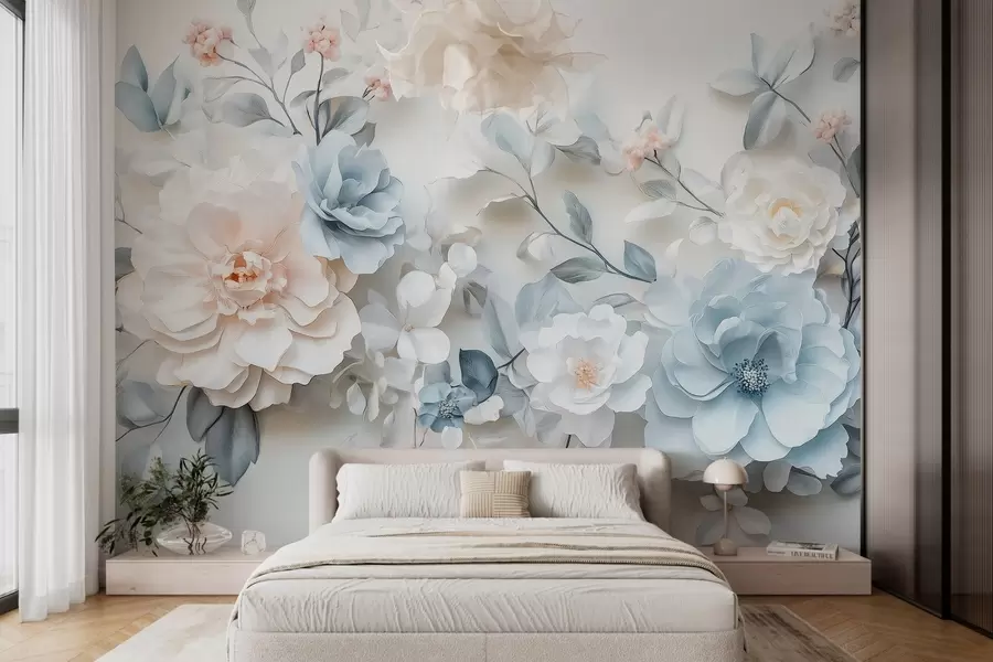 murales de pared delicadas flores aéreas con efecto de volumen al estilo de la pintura al óleo w03457
