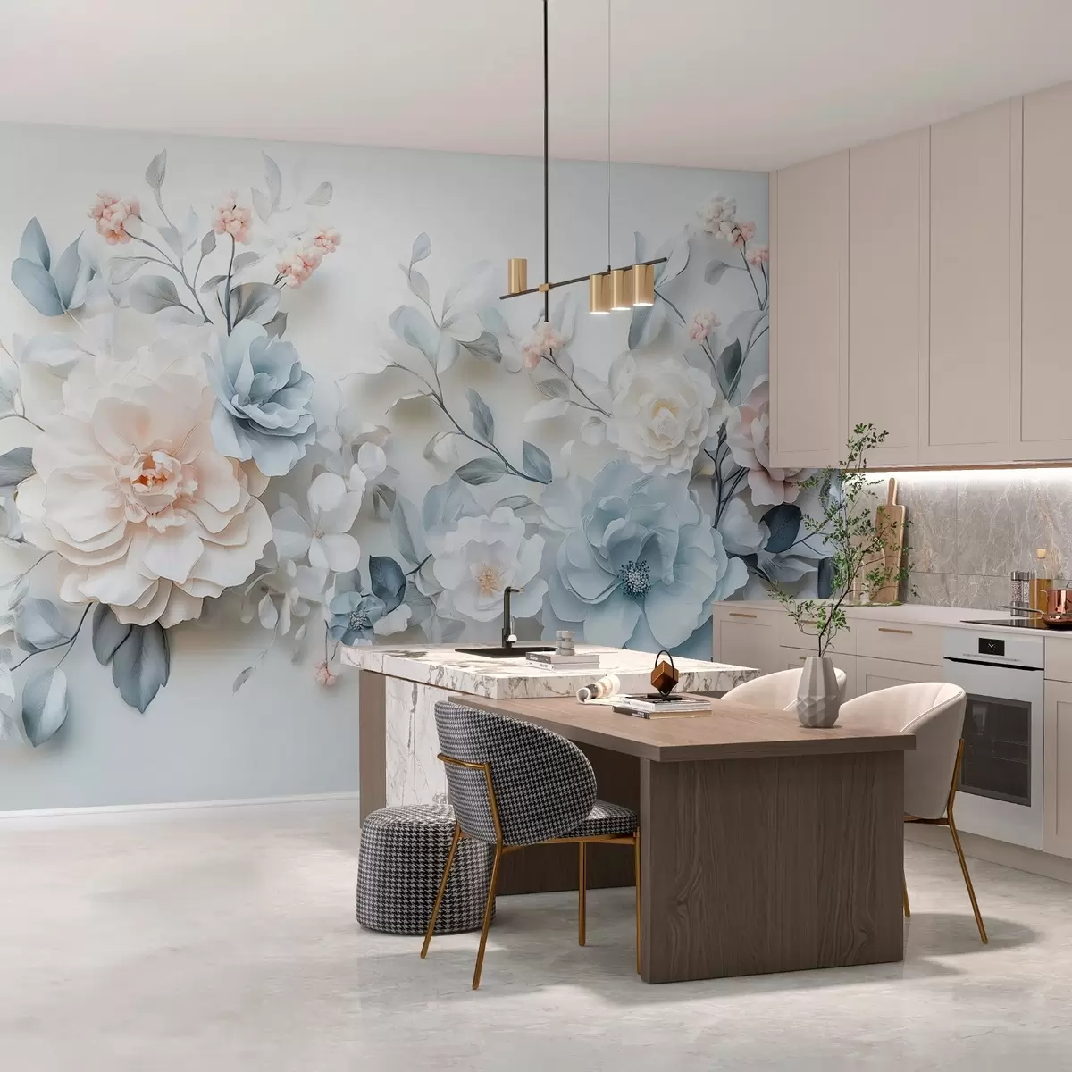 murales de pared delicadas flores aéreas con efecto de volumen al estilo de la pintura al óleo w03457