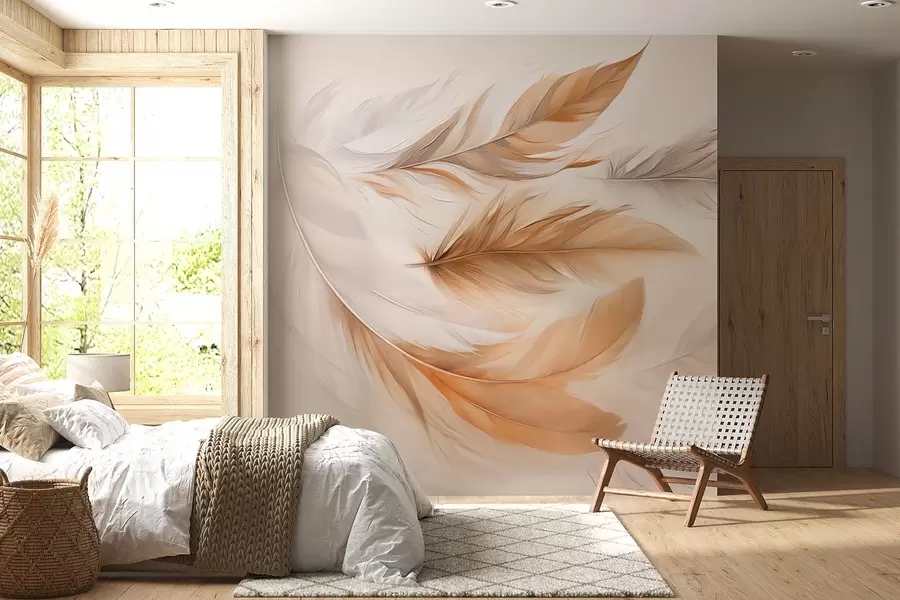 murales de pared Plumas flotantes de color marrón grisáceo w08968