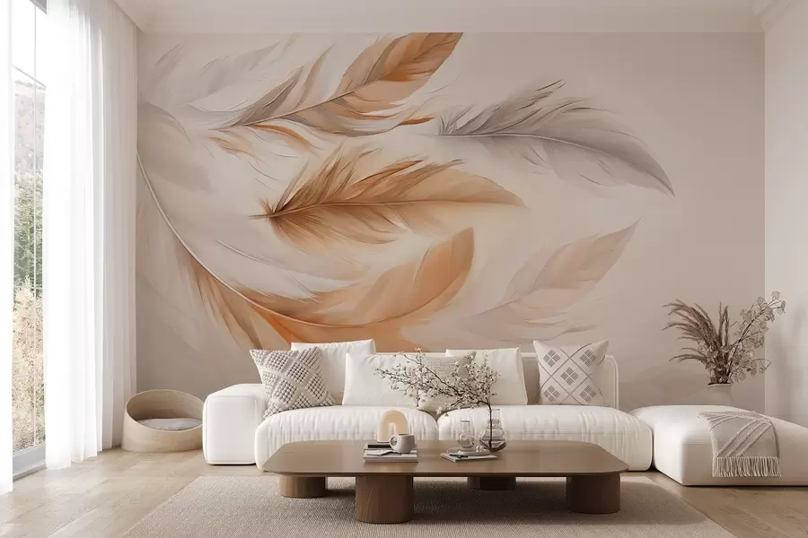 murales de pared Plumas flotantes de color marrón grisáceo w08968