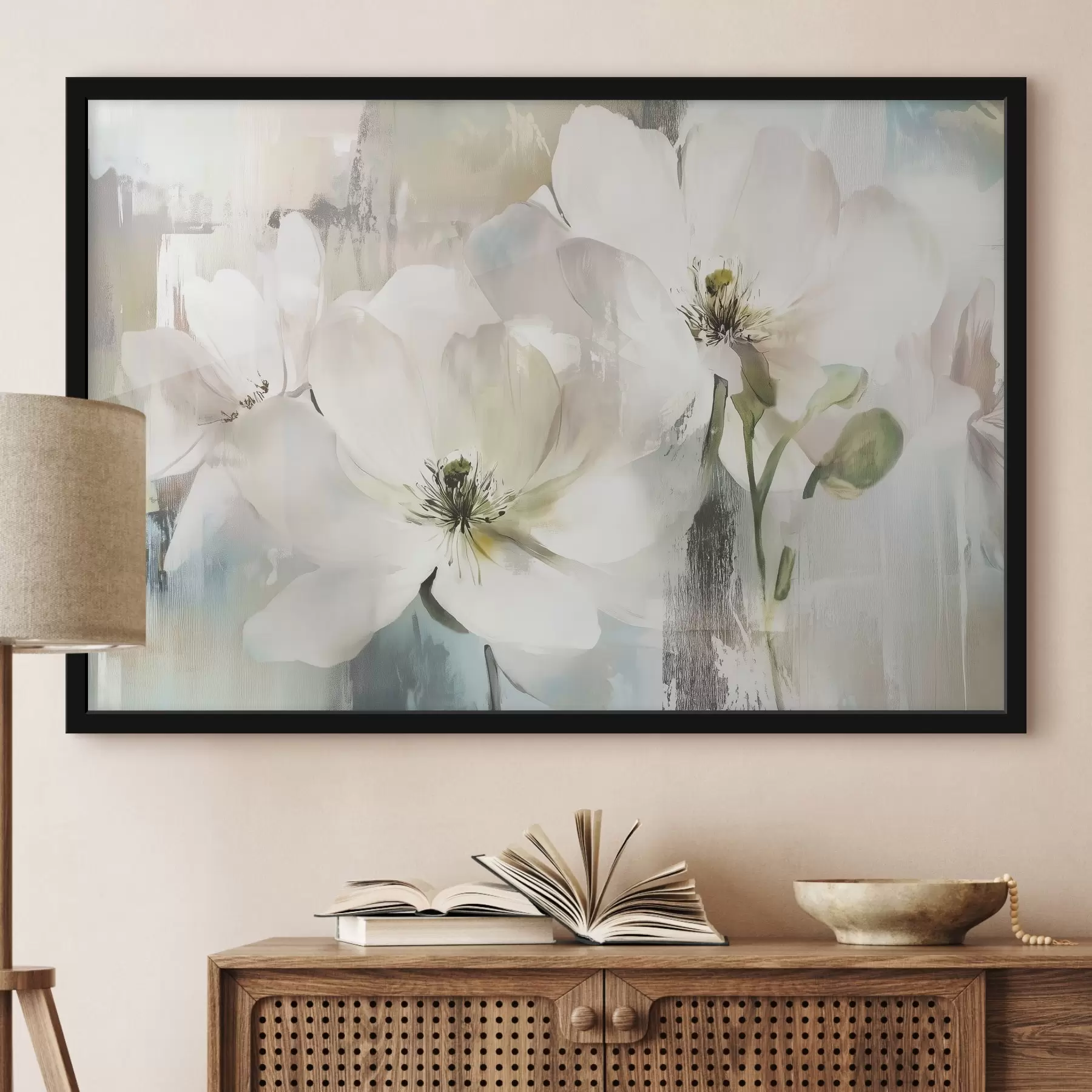 murales de pared Flores blancas al óleo f43903