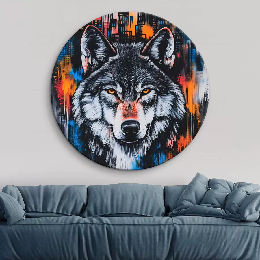 murales de pared Un lobo en el fondo de la ciudad r42994