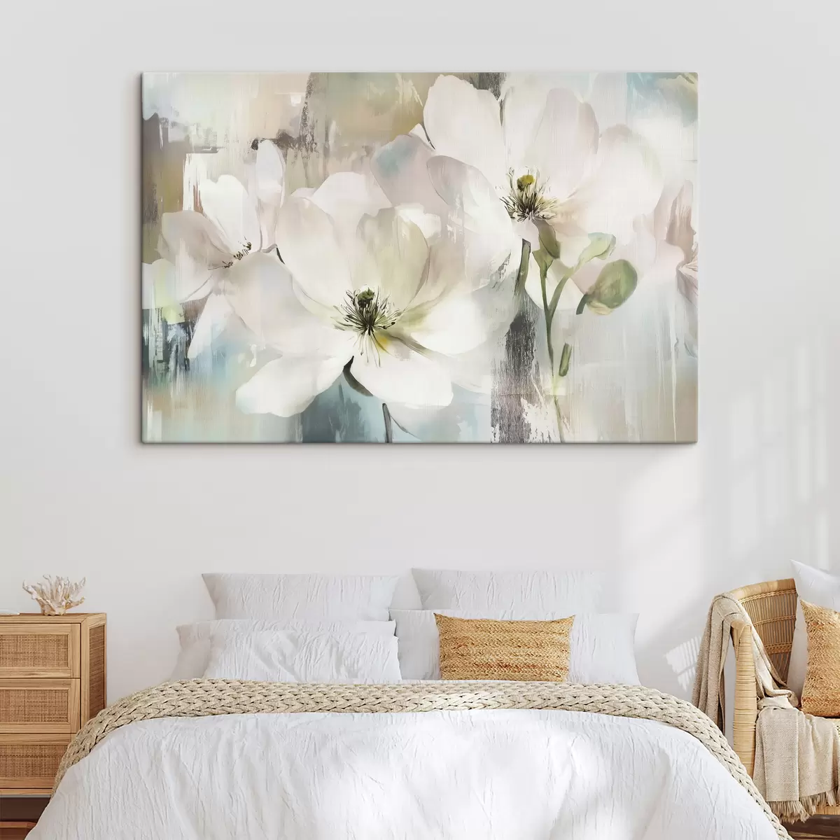 murales de pared Flores blancas al óleo s43903